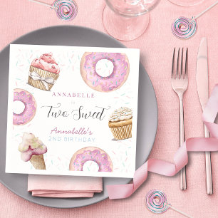 Zwei süße Cupcake & Donuts Girl 2. Geburtstag Serviette