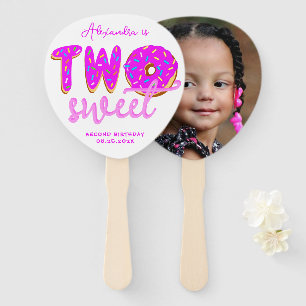 Zwei süße Donut 2. Geburtstag Pink Girl Foto zurüc Fächer