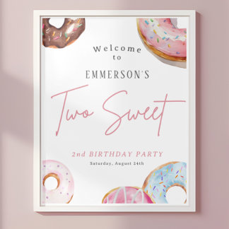 Zwei süße Donut 2. Geburtstags-Willkommensschild Poster