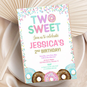 Zwei süße Donut-Sprinkles 2. Geburtstag Mädchen Einladung