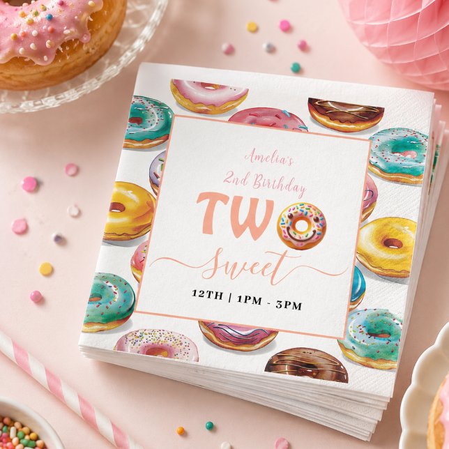 Zwei süße Donuts 2. Geburtstag Party Serviette (Two Sweet Donuts 2nd Birthday party Napkins)