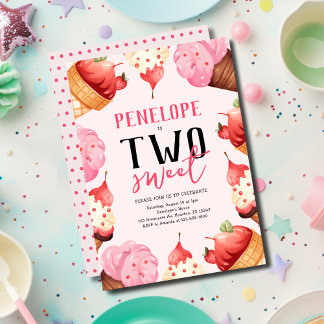 Zwei süße Eiscreme Pink 2. Geburtstag Party Einladung