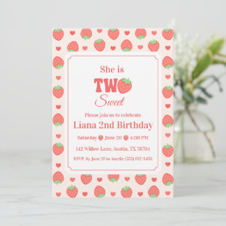 Zwei süße Erdbeermädchen zum 2. Geburtstag Einladung