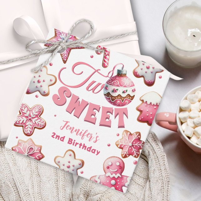 Zwei süße Girl Pink Cookie Weihnachten 2. Geburtst Geschenkanhänger (Von Creator hochgeladen)