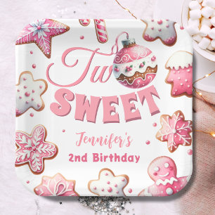 Zwei süße Girl Pink Cookie Weihnachten 2. Geburtst Pappteller