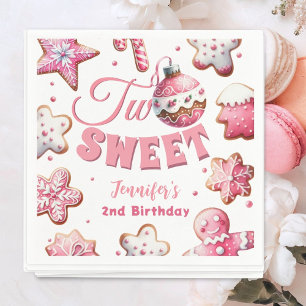Zwei süße Girl Pink Cookie Weihnachten 2. Geburtst Serviette