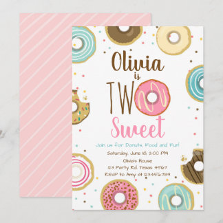Zwei süße Girl Pink Donut 2. Geburtstag Einladung