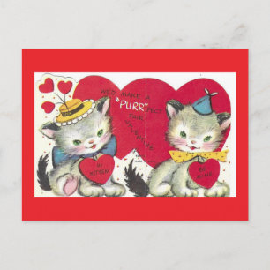 Zwei süße Kätzchen Vintage Valentinstag-Postkarte Postkarte