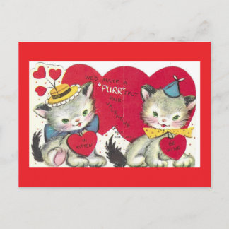 Zwei süße Kätzchen Vintage Valentinstag-Postkarte Postkarte