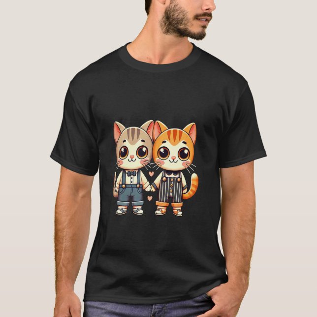 Zwei süße Katzenfreunde halten Händchen T-Shirt (Vorderseite)