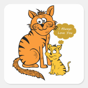 zwei süße, liebevolle Tiger Ich liebe dich immer Quadratischer Aufkleber