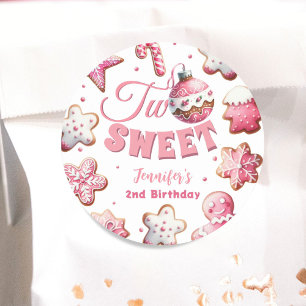 Zwei süße Mädchen rosa Kekse Weihnachten 2. Geburt Runder Aufkleber