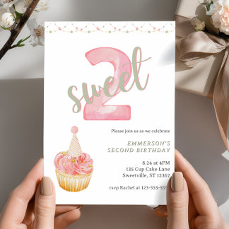 Zwei süße niedliche Cupcake 2. Geburtstag Einladung