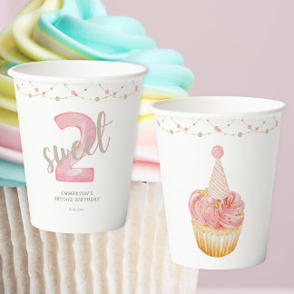 Zwei süße niedliche Cupcake 2. Geburtstag Pappbecher
