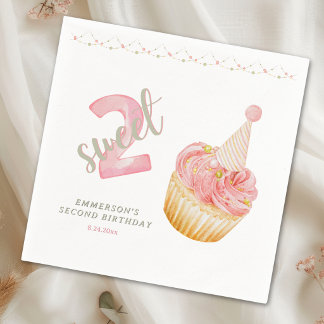 Zwei süße niedliche Cupcake 2. Geburtstag Serviette