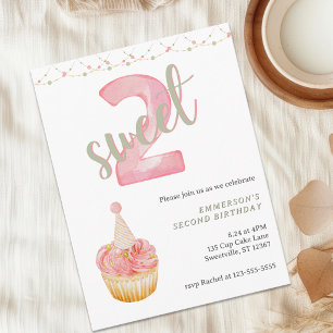Zwei süße niedliche Cupcake 2. Geburtstagseinladun Postkarte