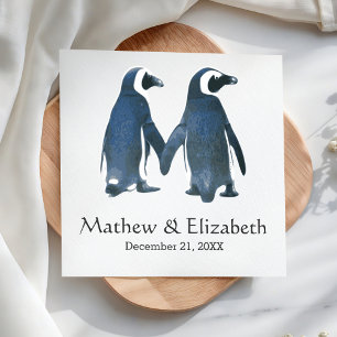 Zwei süße Pinguine Romantische Hochzeit Serviette