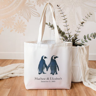 Zwei süße Pinguine Romantische Hochzeit Tragetasche