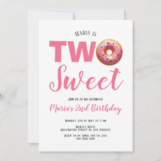 Zwei süße Pink Donut 2. Geburtstag Einladung