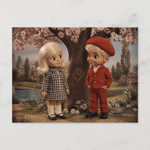 Zwei süße Retro-Puppen  Postkarte