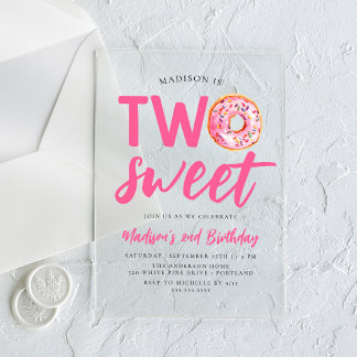 Zwei süße Rosa Donut 2. Geburtstag Acryleinladungen