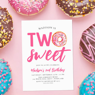 Zwei süße Rosa Donut 2. Geburtstag Einladung