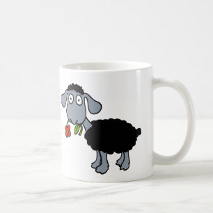 Zwei süße schwarze Schafe mit roten Blumen Tasse