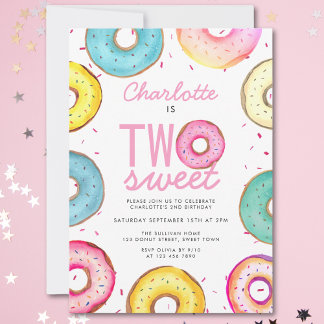Zwei süße Wasserfarbe Donuts 2. Geburtstag Einladung