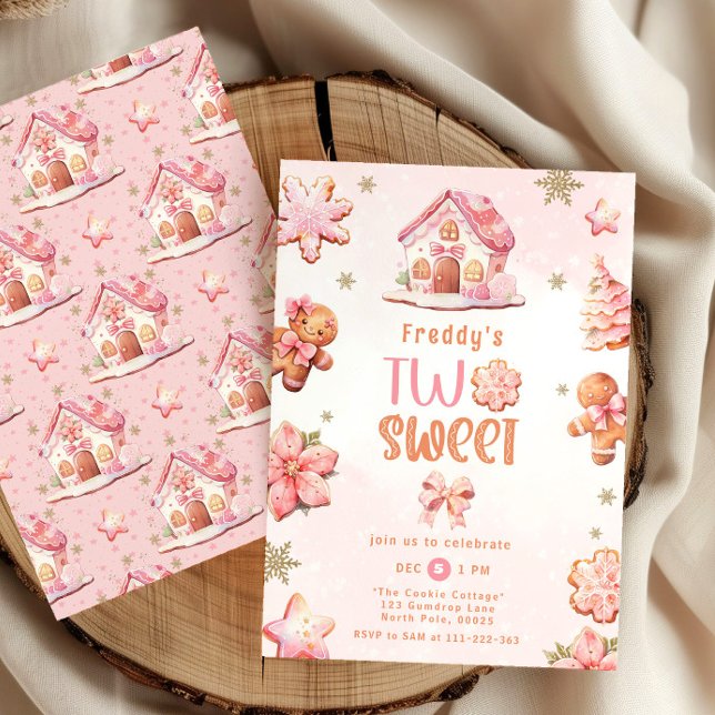 Zwei süße Weihnachtskekse Mädchen 2. Geburtstag Einladung (Von Creator hochgeladen)
