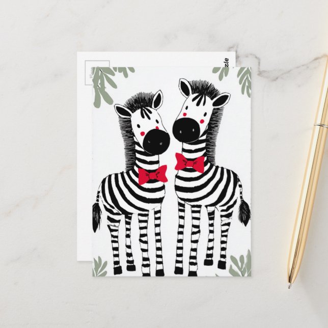 Zwei süße Zebras Postkarte (Vorderseite/Rückseite Beispiel)