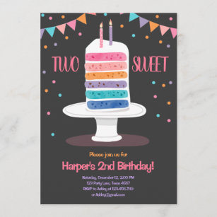 Zwei süße zweite Geburtstagskuchen Rainbow Einladu Einladung