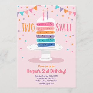 Zwei süße zweite Geburtstagskuchen Rainbow Einladu Einladung
