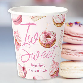 ZWEI Sweet 2. Geburtstag Girls Pink Donut Papier Pappbecher