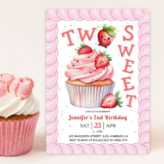 ZWEI Sweet 2. Geburtstag Pink Girl Strawberry Einladung