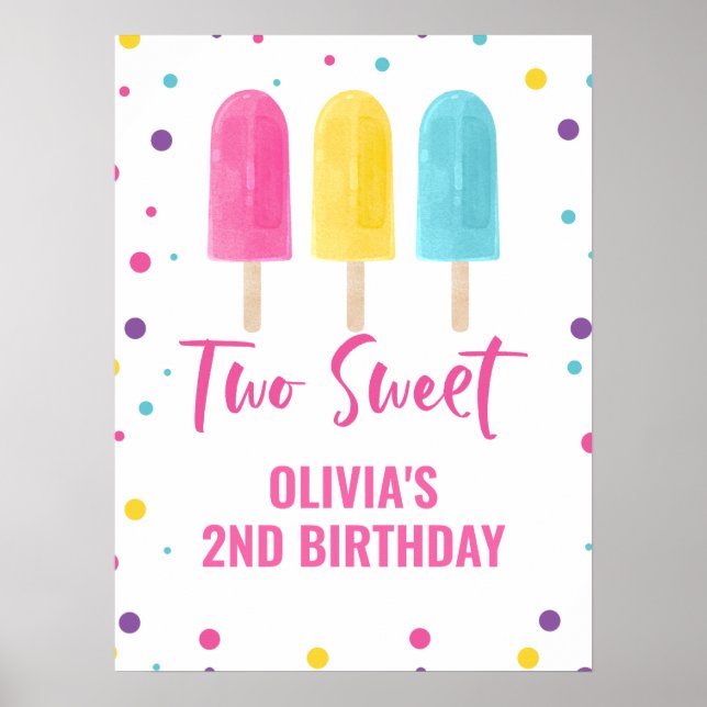 Zwei Sweet 2. Geburtstag Rainbow Ice Pop Poster (Vorne)