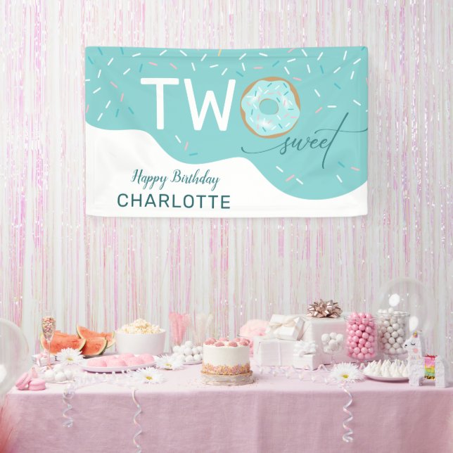 Zwei Sweet Aquamarin Zuckerguss Girls 2. Geburtsta Banner (Party)
