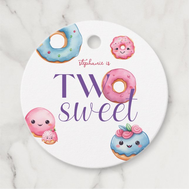 Zwei Sweet Donut Geburtstagsparty Geschenkanhänger (Vorderseite)