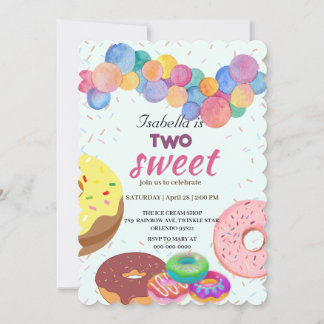 Zwei Sweet Donut und Balloon 2. Geburtstagskarte Einladung