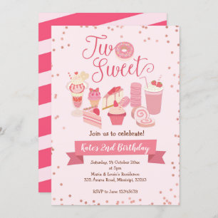 Zwei Sweet Girl Birthday Party Einladung