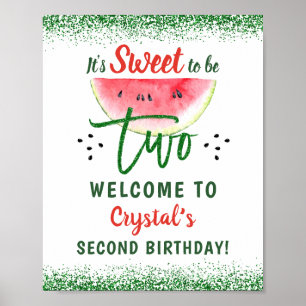Zwei Sweet Glitzer Watermelon Zweite Geburtstagspa Poster