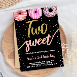 Zwei Sweet Gold Black Donut Geburtstagseinladungen Einladung