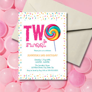 Zwei Sweet Lollipop Candy 2. Geburtstag Einladung