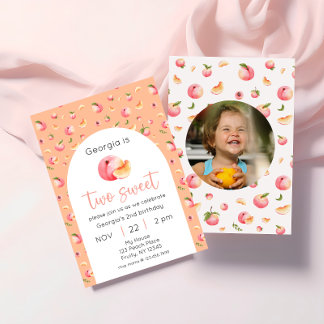Zwei Sweet Peach 2. Geburtstag Foto Einladung