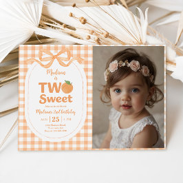 Zwei Sweet Peach Girl 2. Geburtstag Foto Einladung
