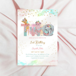 Zwei Sweet Pink Blue Baby Girl 2. Geburtstag Einladung