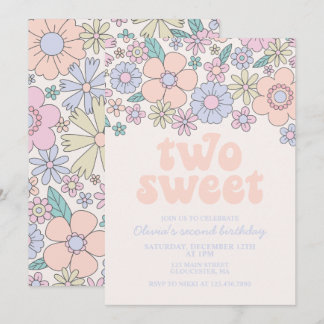 Zwei Sweet Retro Floral 2. Geburtstag Einladung
