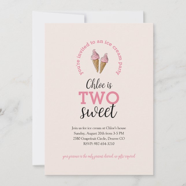 Zwei Sweet Second Birthday Party Einladung (Vorderseite)