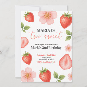 Zwei Sweet Strawberry 2. Geburtstag Party Einladung