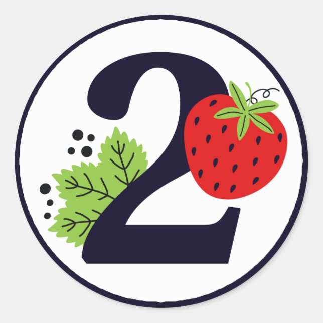 ZWEI Sweet Strawberry Birthday Girl 2. Party Runder Aufkleber (Vorderseite)