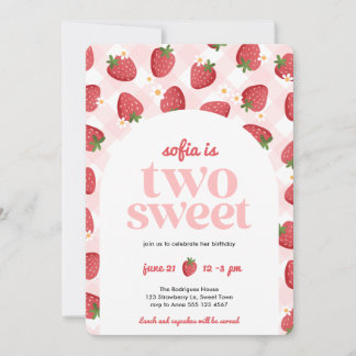 Zwei Sweet Strawberry Girl 2. Geburtstag Einladung